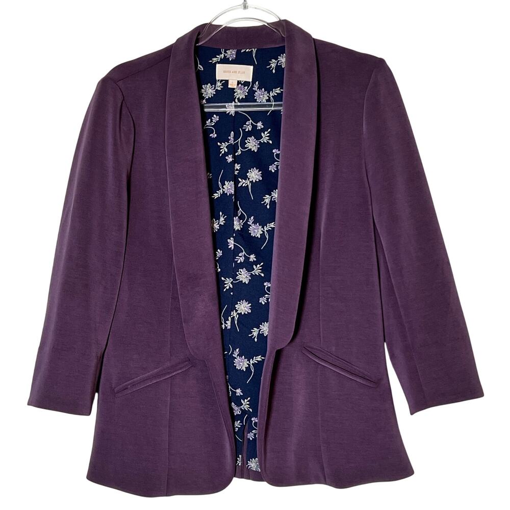 Skies are Blue Hannah Blazer Women's Large Purple Modal Scuba 3/4 Sleeve